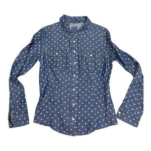 Guess “The Natalie Shirt”‎ Polka Dot Denim Button-Up | Women’s M